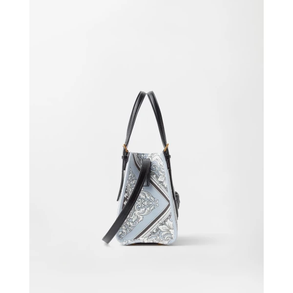 Versace Rivière Printed Mini Canvas Tote in Grey and Black, view 3 | Mini Bags