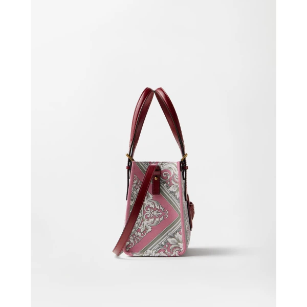 Versace Rivière Printed Mini Canvas Tote in Grey and Pink, view 2 | Mini Bags