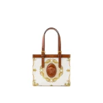 Versace Rivière Printed Mini Canvas Tote in White and Gold | Mini Bags | Coveti