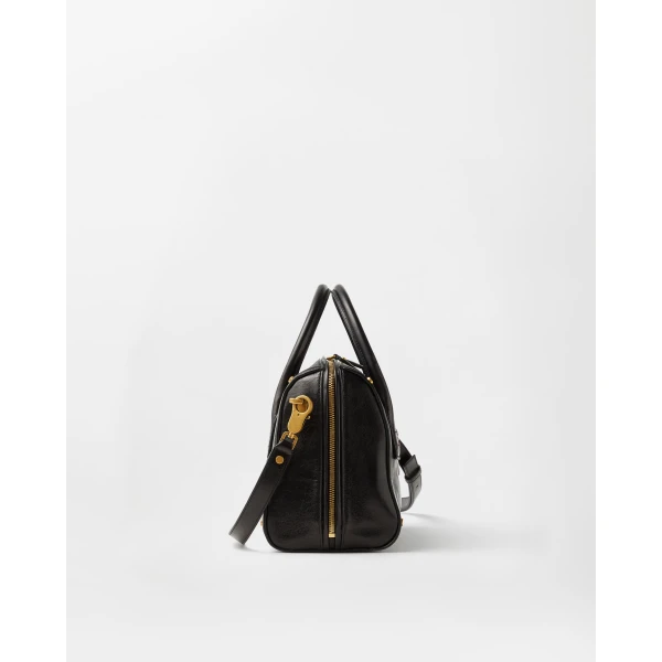 Versace Roomy Leather Boston Bag in Black and Brown, view 2 | Totes & Top-Handle Bags