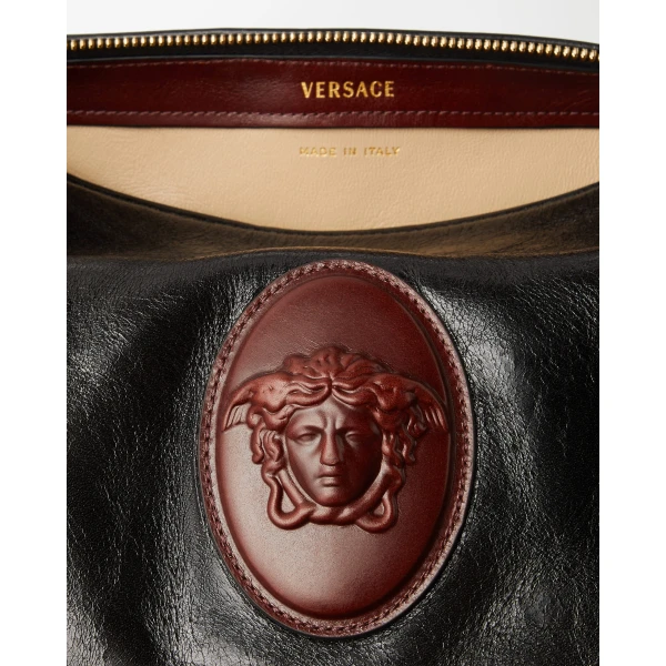 Versace Roomy Leather Boston Bag in Black and Brown, view 3 | Totes & Top-Handle Bags