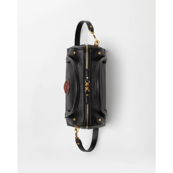 Versace Roomy Leather Boston Bag in Black and Brown, view 4 | Totes & Top-Handle Bags