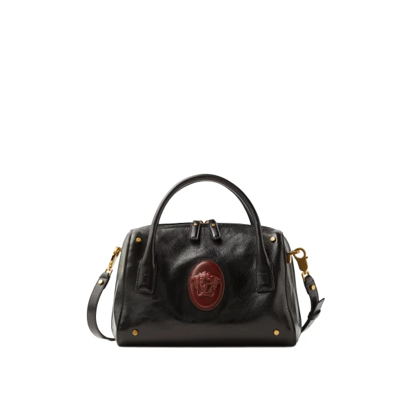 Roomy Leather Boston Bag in Black and Brown