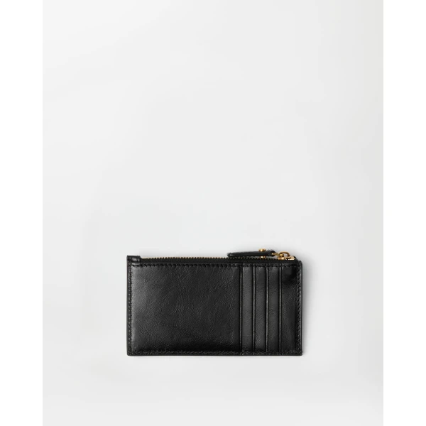 Versace Roomy Leather Zip Card Holder in Black and Brown, view 2 | Wallets & Purses