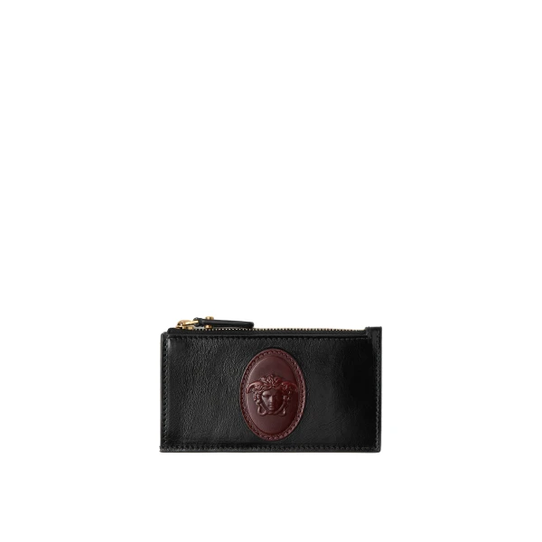 Roomy Leather Zip Card Holder in Black and Brown