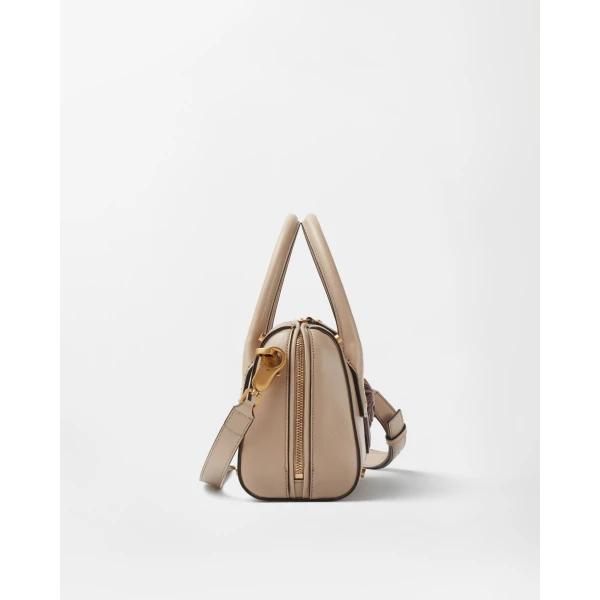 Versace Roomy Small Leather Boston Bag in Beige, view 2 | Totes & Top-Handle Bags