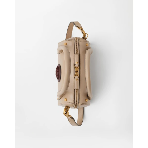 Versace Roomy Small Leather Boston Bag in Beige, view 4 | Totes & Top-Handle Bags
