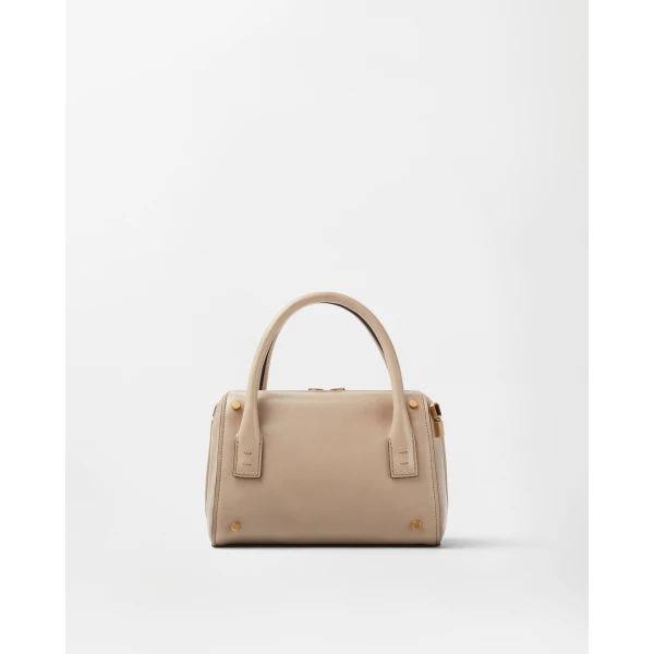 Versace Roomy Small Leather Boston Bag in Beige, view 5 | Totes & Top-Handle Bags