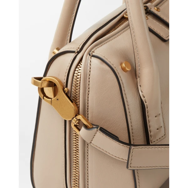 Versace Roomy Small Leather Boston Bag in Beige, view 6 | Totes & Top-Handle Bags