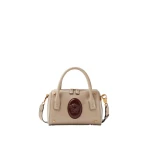 Versace Roomy Small Leather Boston Bag in Beige | Totes & Top-Handle Bags | Coveti