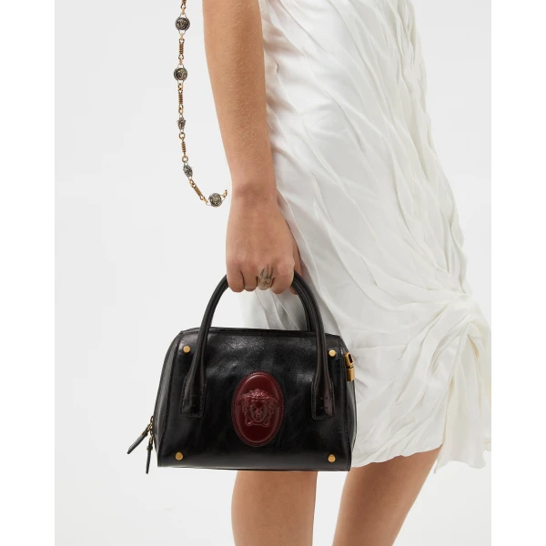 Versace Roomy Small Leather Boston Bag in Black and Brown, Ref. 1A17453, view 2 | Totes & Top-Handle Bags