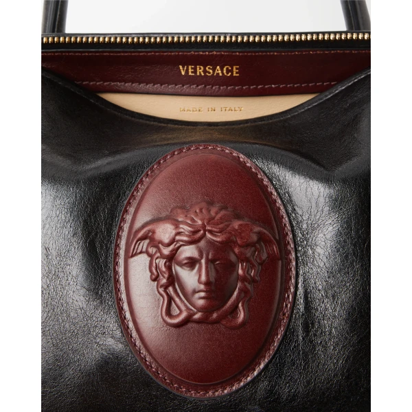 Versace Roomy Small Leather Boston Bag in Black and Brown, Ref. 1A17453, view 4 | Totes & Top-Handle Bags