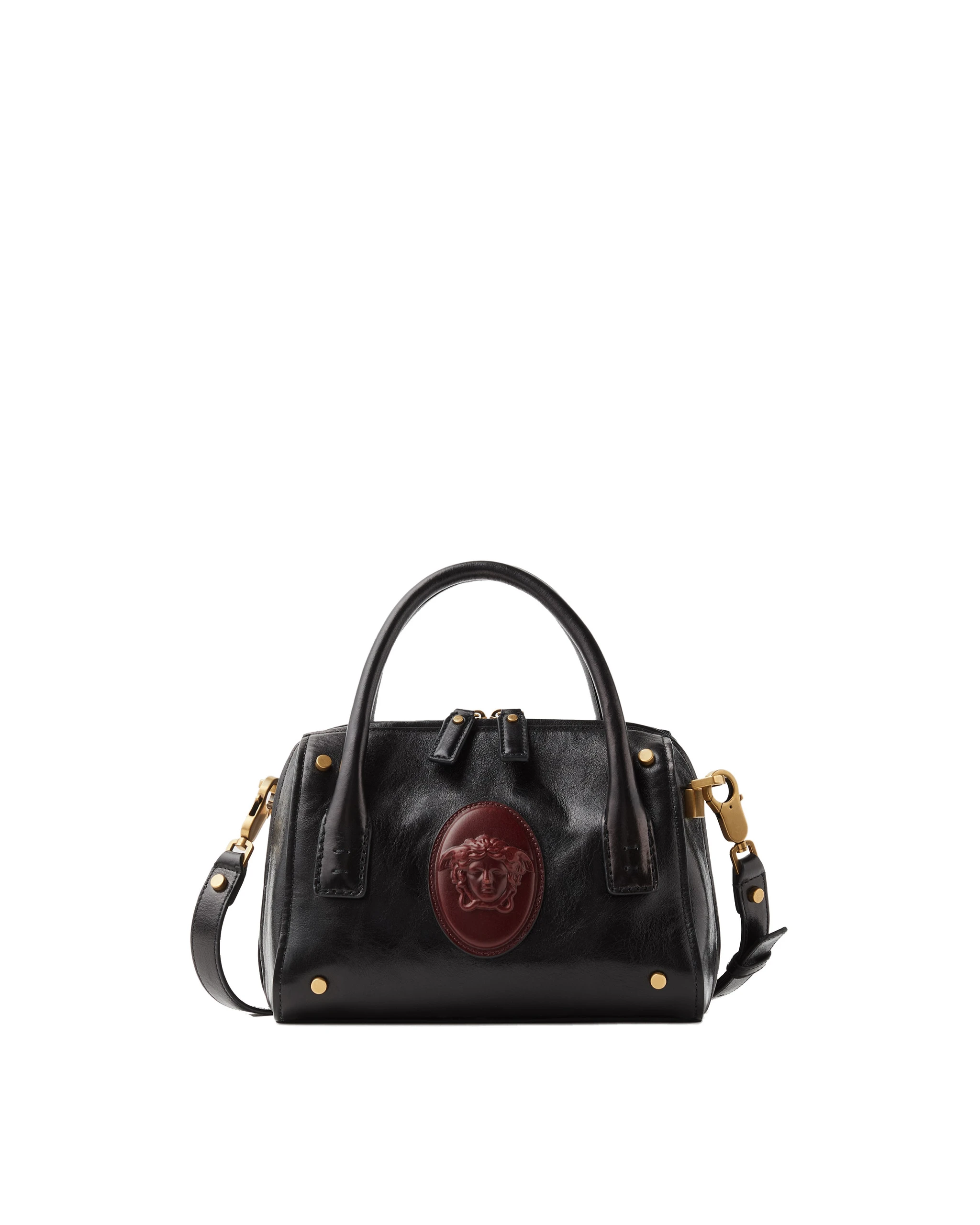 Versace Roomy Small Leather Boston Bag in Black and Brown, Ref. 1A19197 Versace Roomy Small Leather Boston Bag in Black and Brown, Ref. 1A19197 | Totes & Top-Handle Bags | Coveti