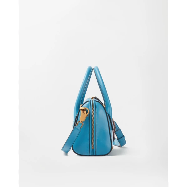 Versace Roomy Small Leather Boston Bag in Light Blue, view 2 | Totes & Top-Handle Bags