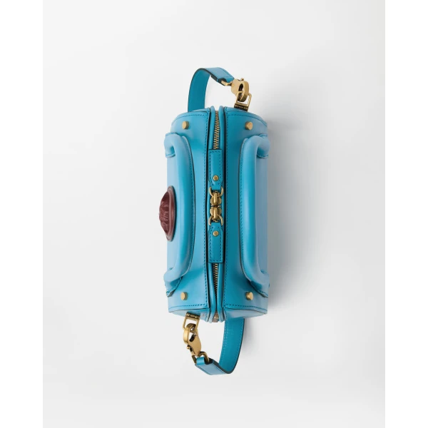 Versace Roomy Small Leather Boston Bag in Light Blue, view 4 | Totes & Top-Handle Bags