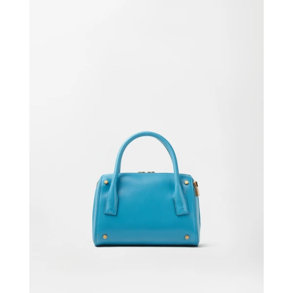 Versace Roomy Small Leather Boston Bag in Light Blue, view 5 | Totes & Top-Handle Bags