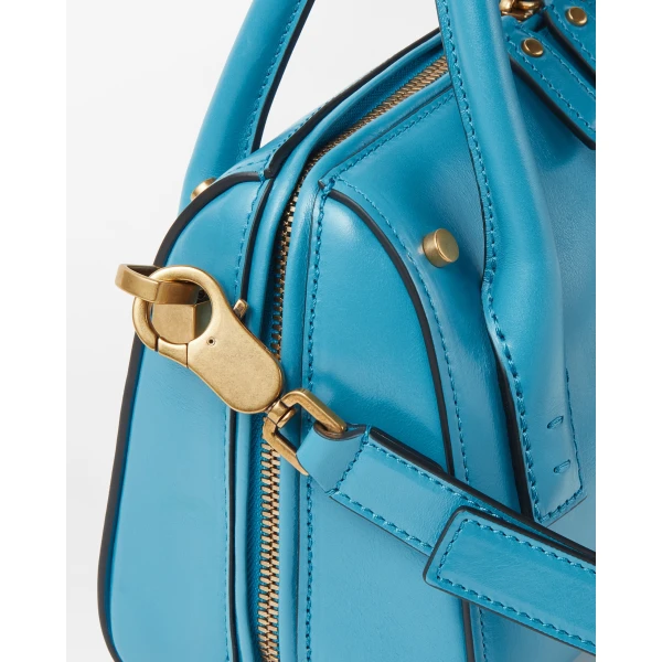 Versace Roomy Small Leather Boston Bag in Light Blue, view 6 | Totes & Top-Handle Bags