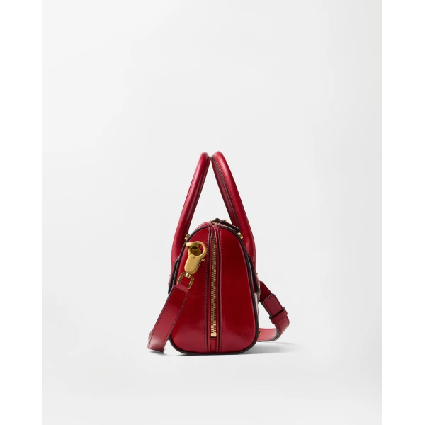 Versace Roomy Small Leather Boston Bag in Red, view 2 | Totes & Top-Handle Bags