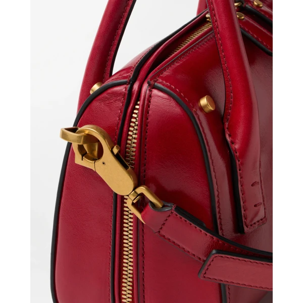 Versace Roomy Small Leather Boston Bag in Red, view 6 | Totes & Top-Handle Bags