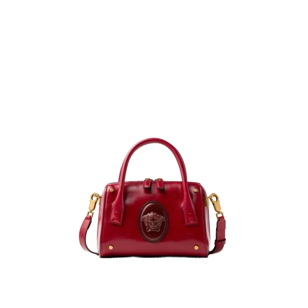 Versace Roomy Small Leather Boston Bag in Red | Totes & Top-Handle Bags | Coveti
