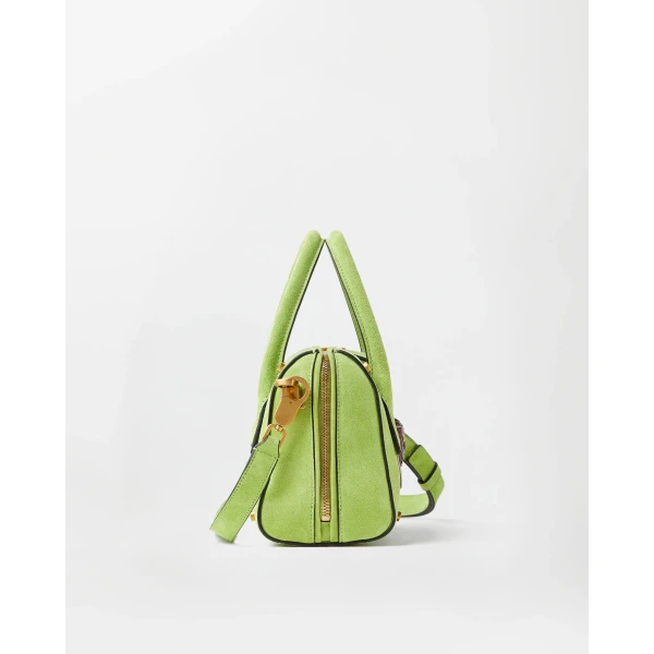 Versace Roomy Small Suede Boston Bag in Green, view 3 | Totes & Top-Handle Bags