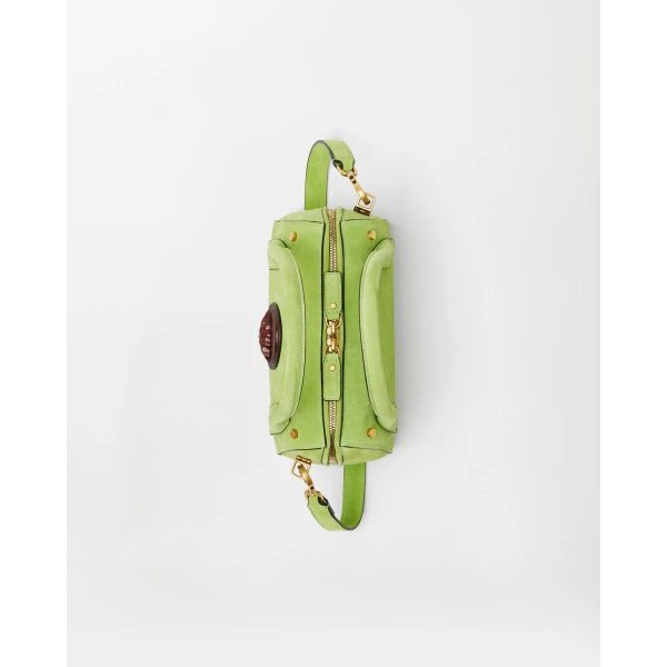 Versace Roomy Small Suede Boston Bag in Green, view 4 | Totes & Top-Handle Bags