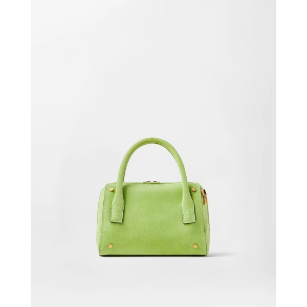 Versace Roomy Small Suede Boston Bag in Green, view 5 | Totes & Top-Handle Bags