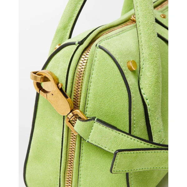 Versace Roomy Small Suede Boston Bag in Green, view 6 | Totes & Top-Handle Bags