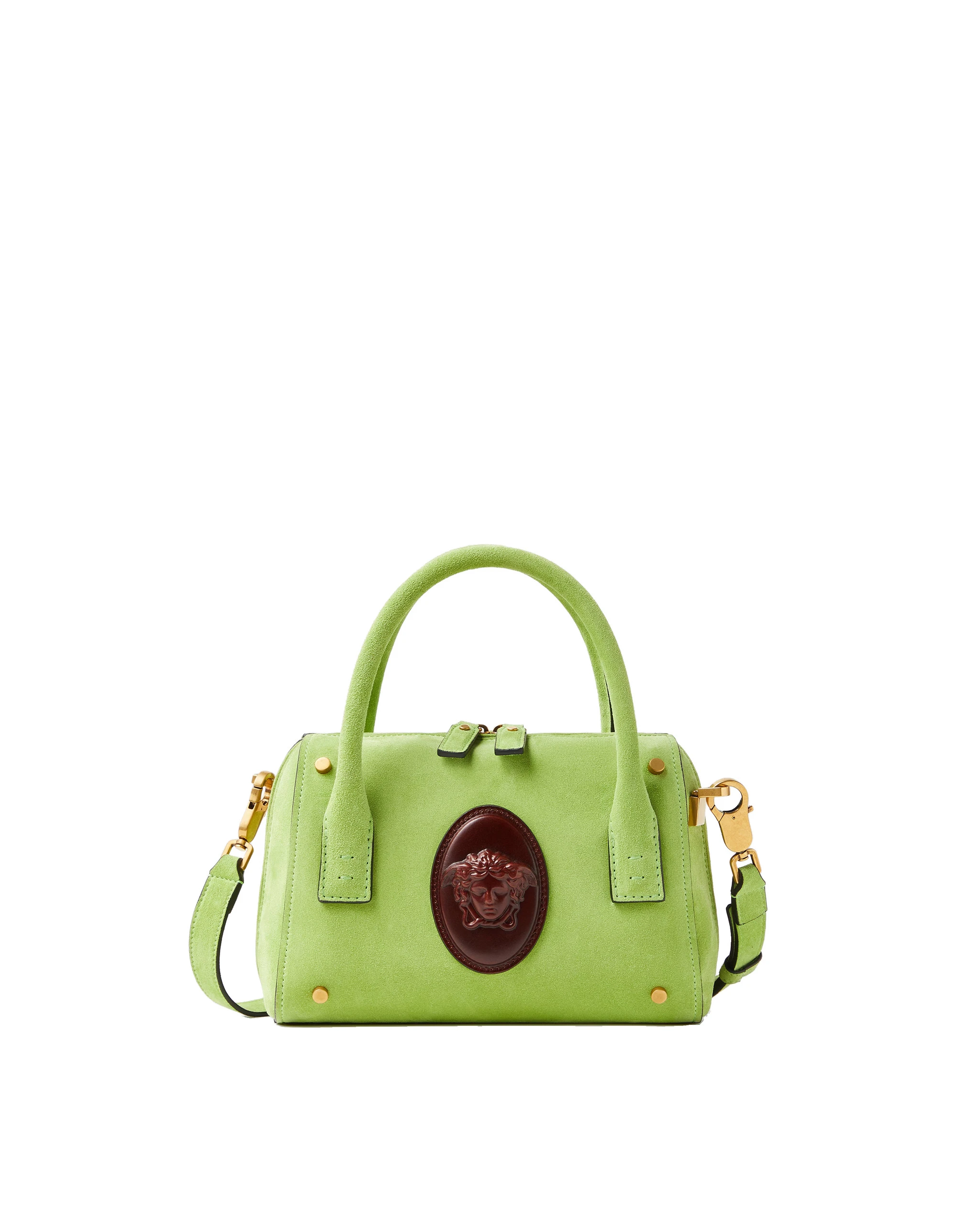 Versace Roomy Small Suede Boston Bag in Green Versace Roomy Small Suede Boston Bag in Green | Totes & Top-Handle Bags | Coveti