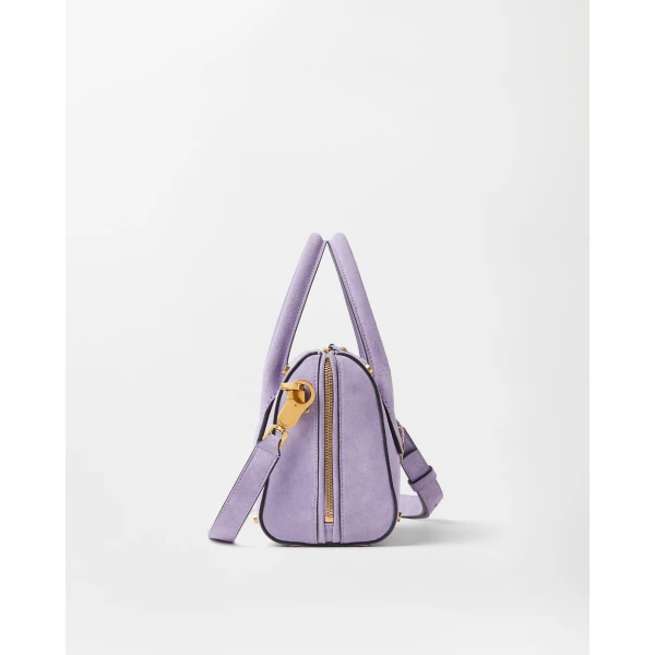 Versace Roomy Small Suede Boston Bag in Lilac, view 3 | Totes & Top-Handle Bags