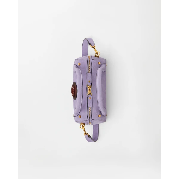 Versace Roomy Small Suede Boston Bag in Lilac, view 5 | Totes & Top-Handle Bags