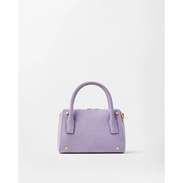 Versace Roomy Small Suede Boston Bag in Lilac, view 6 | Totes & Top-Handle Bags