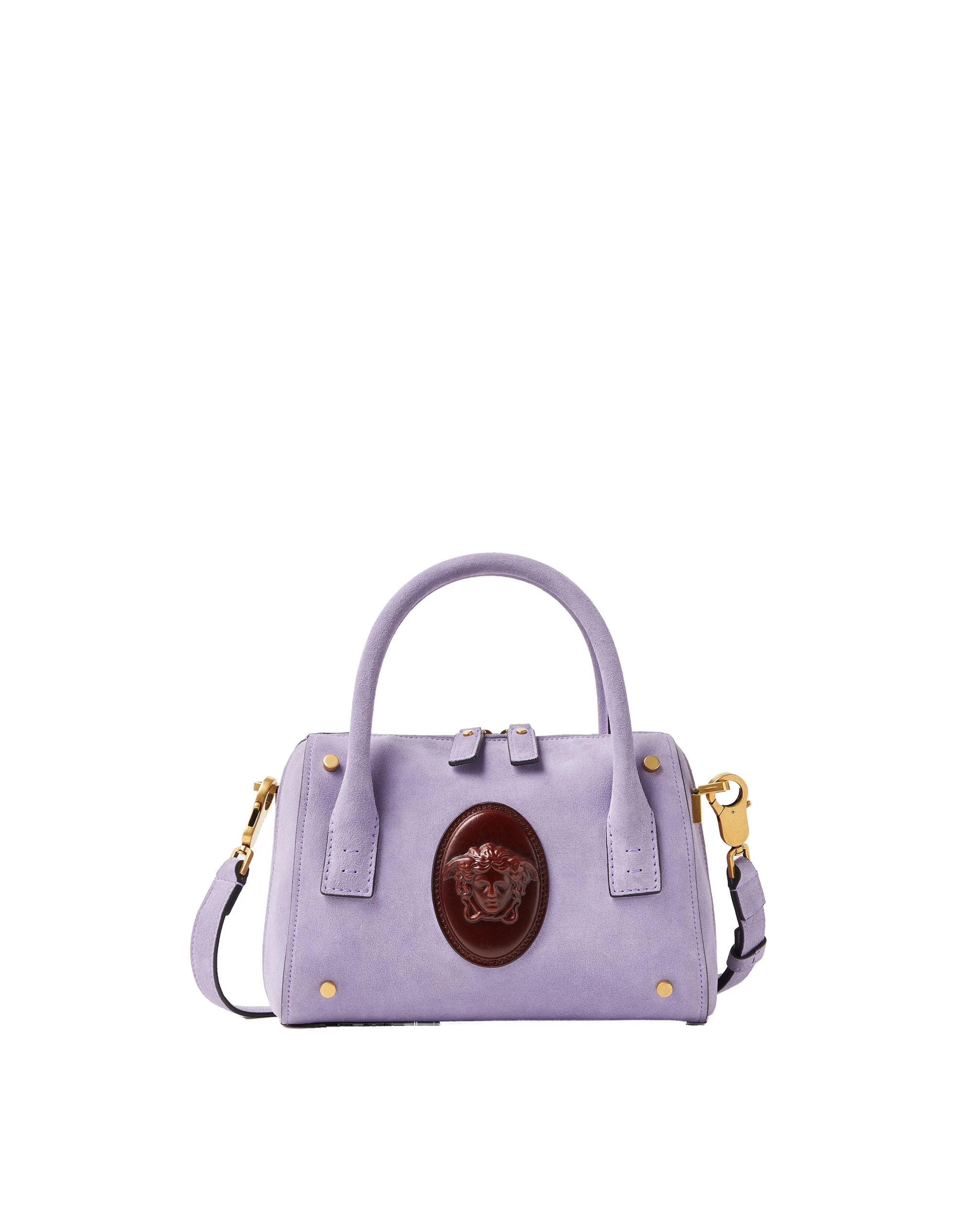 Versace Roomy Small Suede Boston Bag in Lilac Versace Roomy Small Suede Boston Bag in Lilac | Totes & Top-Handle Bags | Coveti