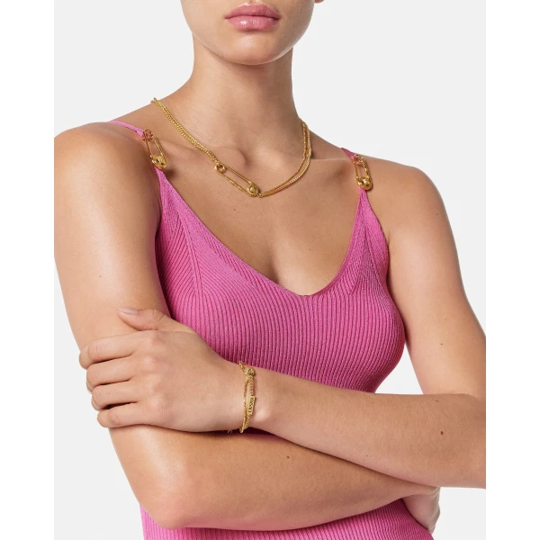Versace Safety Pin Bracelet in Light Gold, view 3 | Bracelets