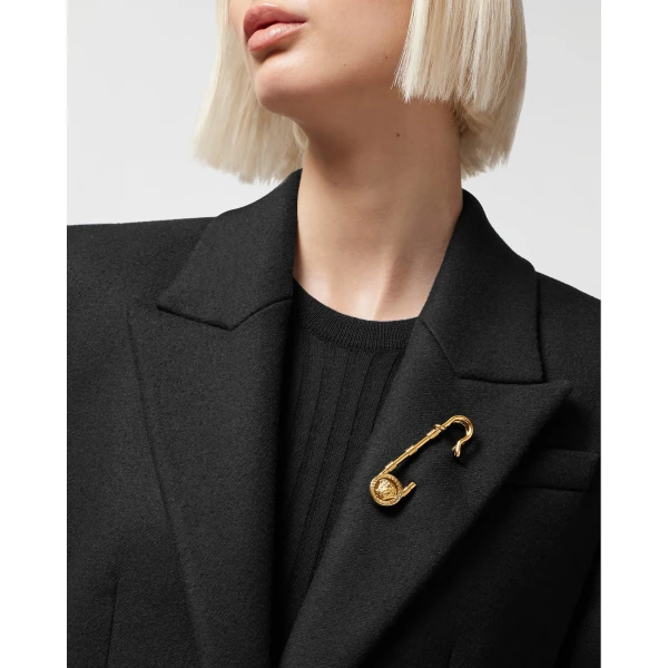 Versace Safety Pin Brooch in Light Gold, view 2 | Brooches & Pins