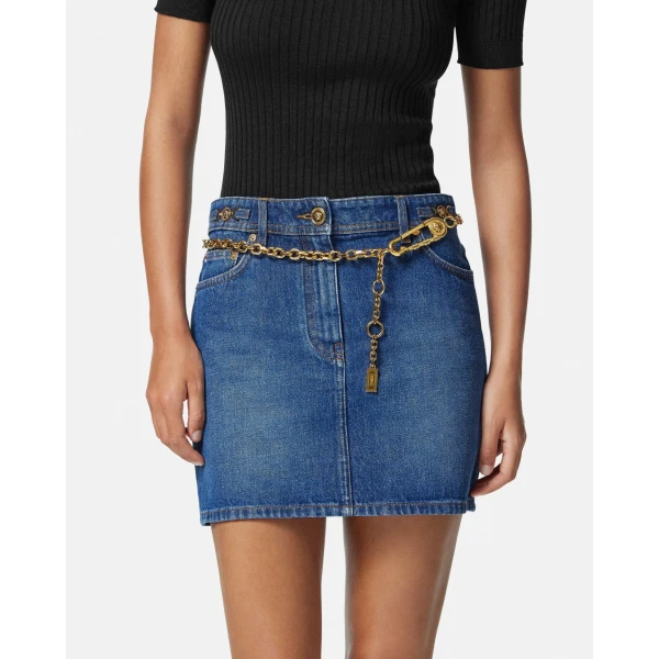 Versace Safety Pin Chain Belt 0.8" in Gold, view 3 | Belts