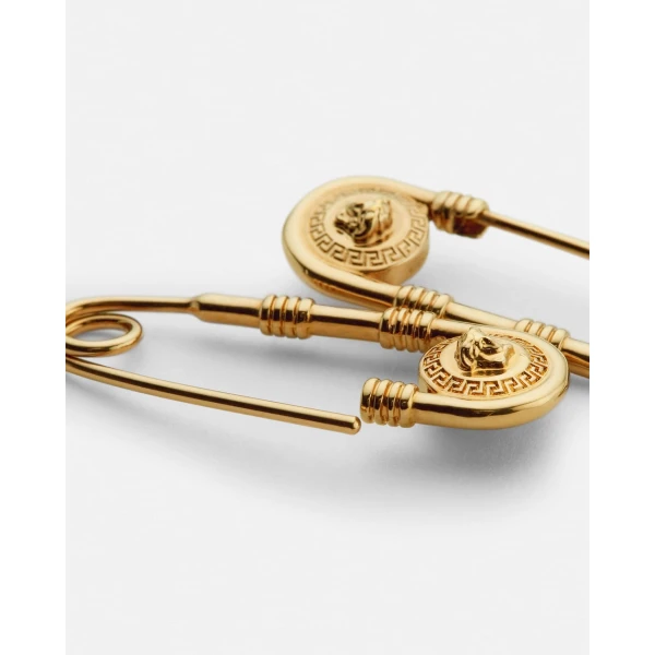 Versace Safety Pin Earrings in Light Gold, view 2 | Earrings