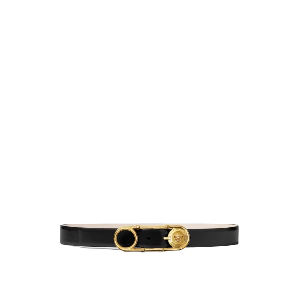 Safety Pin Leather Belt 1.2" in Black and Gold
