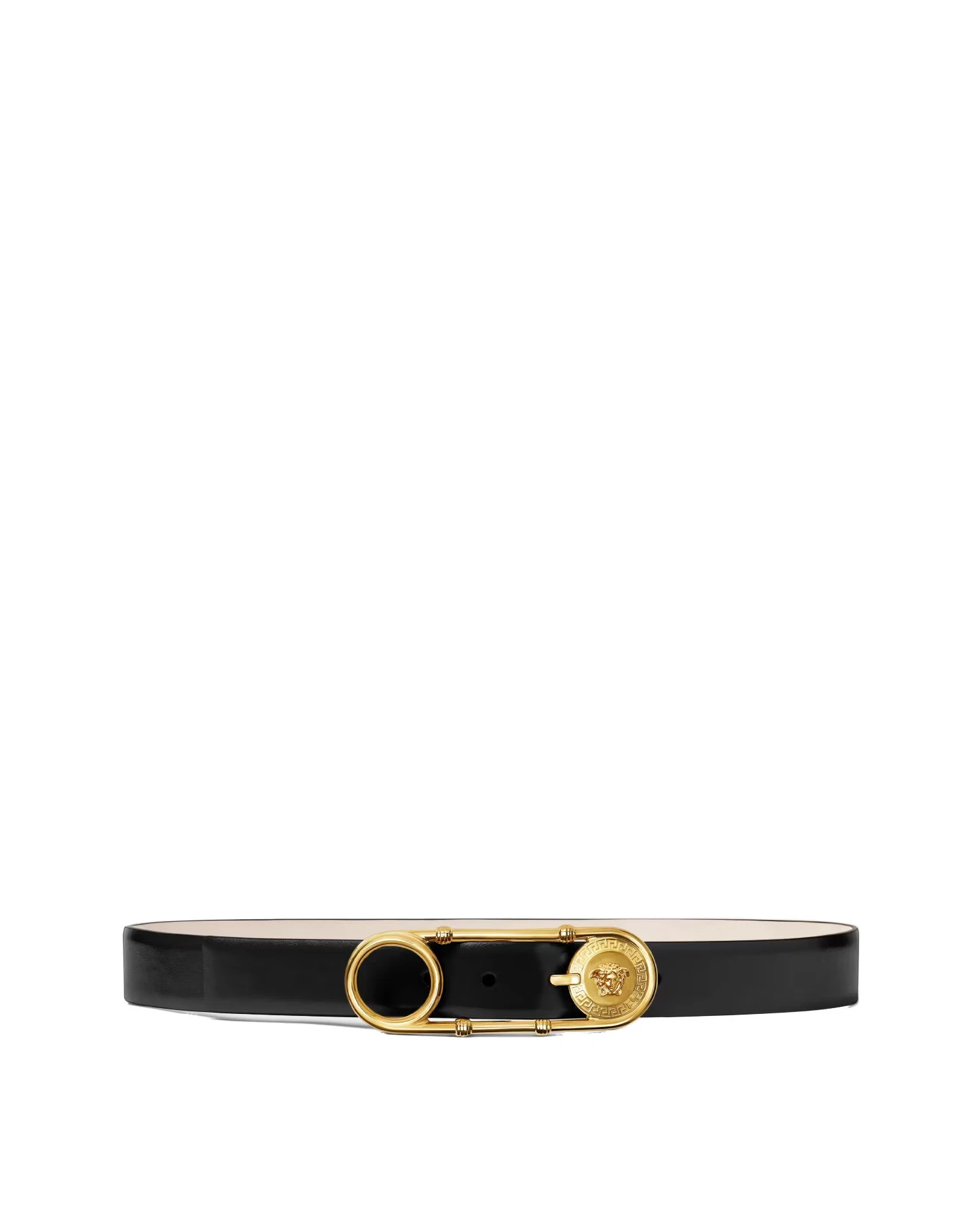Versace Safety Pin Leather Belt 1.2" in Black and Gold Versace Safety Pin Leather Belt 1.2" in Black and Gold | Belts | Coveti
