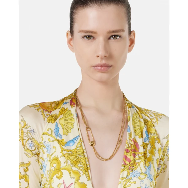 Versace Safety Pin Necklace in Light Gold, view 3 | Necklace