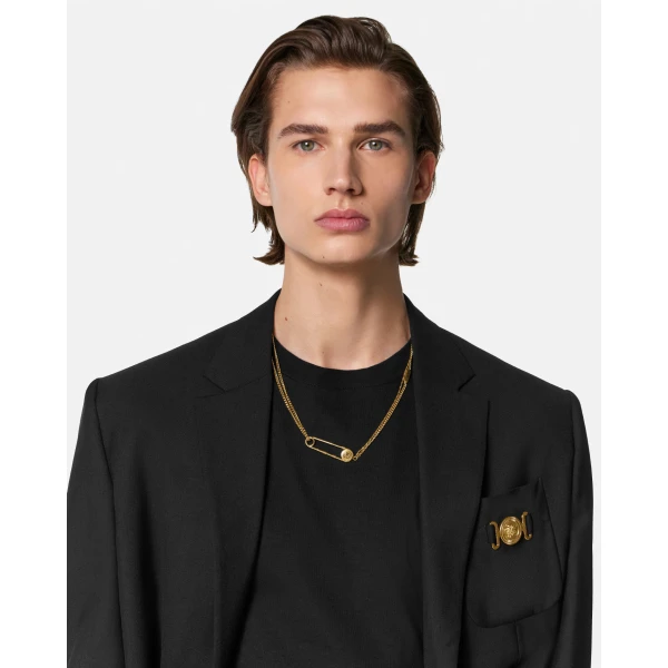 Versace Safety Pin Necklace in Light Gold, view 4 | Necklace