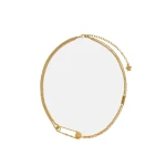 Versace Safety Pin Necklace in Light Gold | Necklace | Coveti