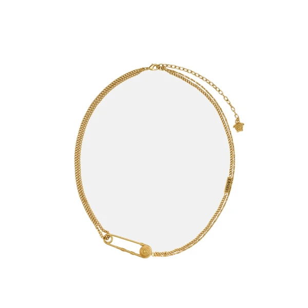 Versace Safety Pin Necklace in Light Gold | Necklace | Coveti