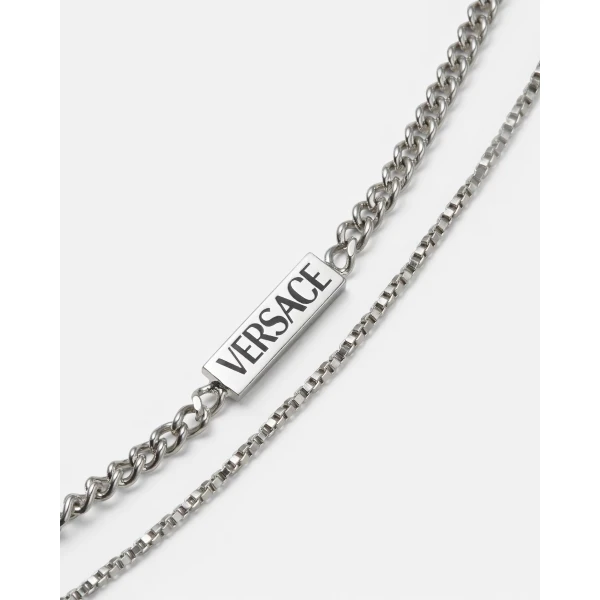Versace Safety Pin Necklace in Silver, view 2 | Necklace