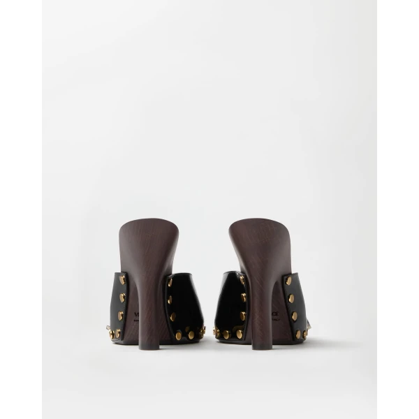 Versace Sassi Patent Clogs 105 mm in Black, view 4 | Sandals