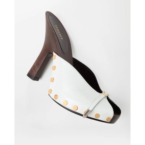 Versace Sassi Patent Clogs 105 mm in White, view 4 | Sandals