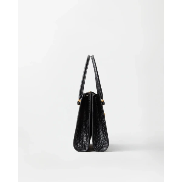 Versace Severine Croc-Effect Leather Large Shoulder Bag in Black, view 3 | Shoulder & Crossbody Bags