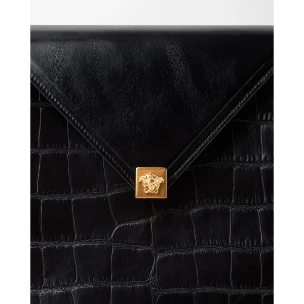 Versace Severine Croc-Effect Leather Large Shoulder Bag in Black, view 4 | Shoulder & Crossbody Bags
