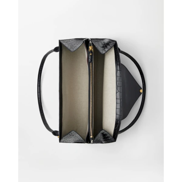 Versace Severine Croc-Effect Leather Large Shoulder Bag in Black, view 5 | Shoulder & Crossbody Bags