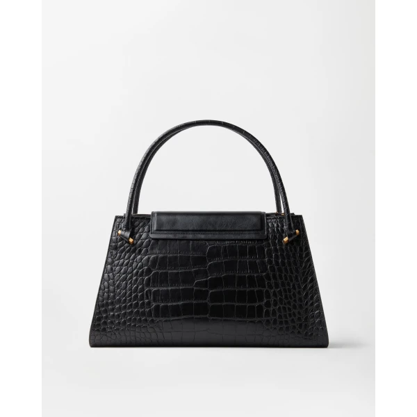 Versace Severine Croc-Effect Leather Large Shoulder Bag in Black, view 6 | Shoulder & Crossbody Bags
